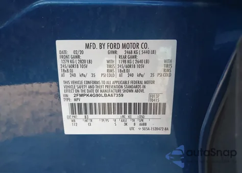 2020 Ford Edge Se z USA, uszkodzony, nr VIN 2FMPK4G90LBA67359